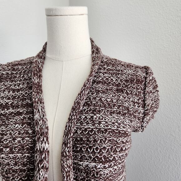 Y2K Mudd Knit Cap Sleeve Brown Longline Open Cardigan with Stud Pocket S - Picture 6 of 12